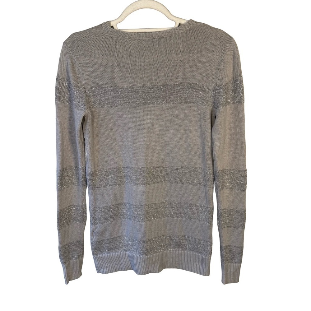 Armani Exchange Light Gray Metallic V-Neck Sweater Size S Minimalist Designer - Picture 3 of 14